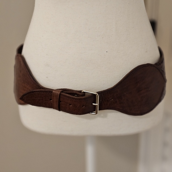 Vintage Genuine Leather Wide Brown Braided Waist Belt - Women Accessories - Picture 8 of 9